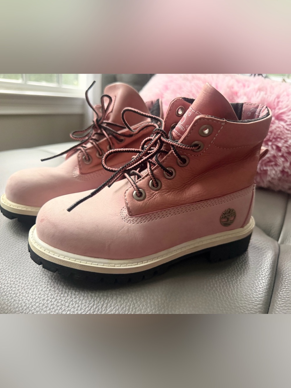 Timberland Rose Pink Leather Lace-Up Girls’ Boots